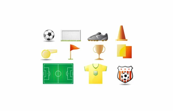 Ícones Futebol Futebol Esporte Conjunto Ilustração Vetorial — Vetor de Stock