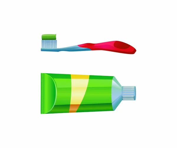 Dentifrice Avec Une Poignée Verte Isolée Sur Fond Blanc — Image vectorielle