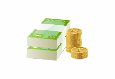 Beyaz üzerine izole edilmiş 3 boyutlu altın para yığını 