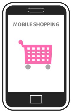 Mobil alışveriş simgesi, vektör illüstrasyonu