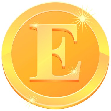 Altın E harfi sikke simgesi, vektör illüstrasyonu 