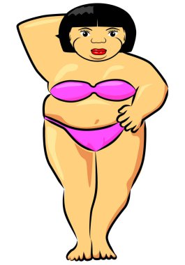 bikini ikonlu şişman kadın, vektör illüstrasyonu