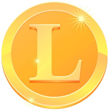 Altın L harfi sikke simgesi, vektör illüstrasyonu