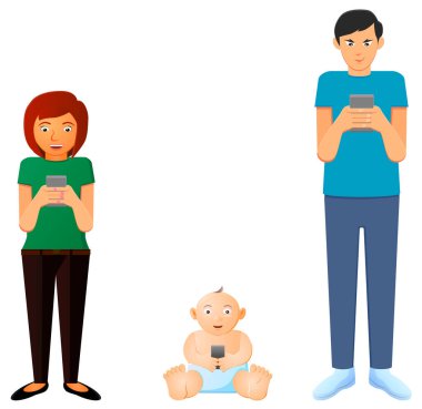 akıllı telefon simgesine sahip aile, vektör illüstrasyonu
