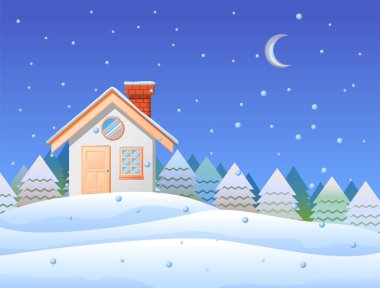 Kışın küçük ev, vektör illüstrasyonu