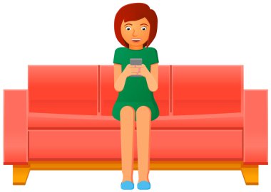 smartphone ile kanepede oturan kadın 
