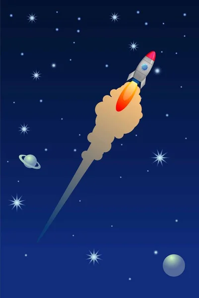 Yıldızlı Aylı Roket Fırlatması — Stok Vektör