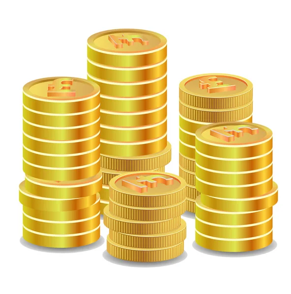 Pile Monete Monete Oro Illustrazione Vettoriale — Vettoriale Stock
