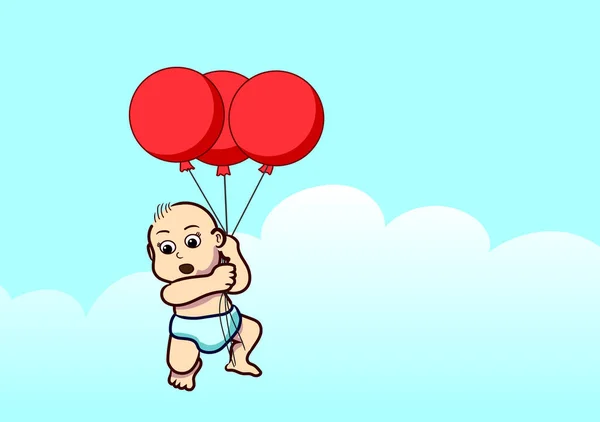 Fliegendes Baby Auf Den Ballons Vektorillustration — Stockvektor