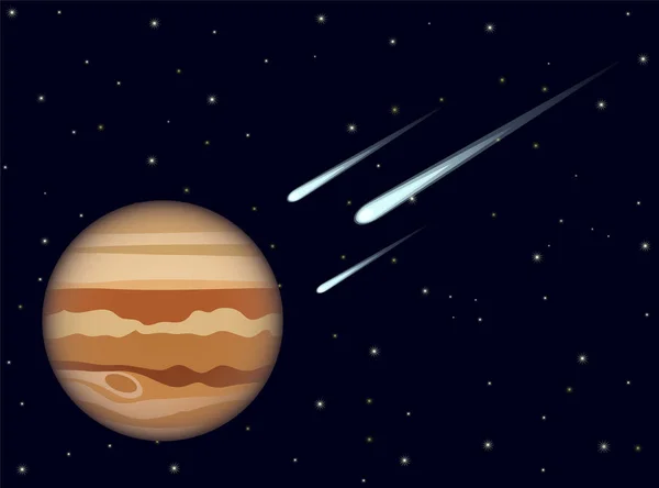 宇宙の木星と彗星ベクトル図 — ストックベクタ