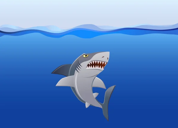 鲨鱼在海洋中的图解 白色背景 — 图库矢量图片
