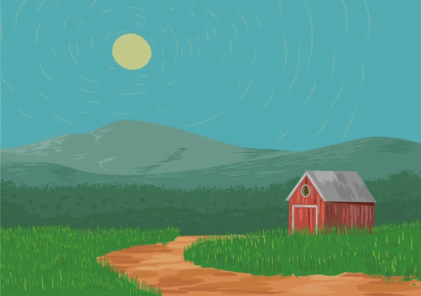 Grange Dans Paysage Rural Illustration Vectorielle — Image vectorielle