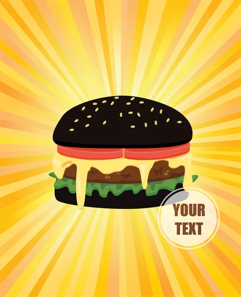 Icône Burger Noir Illustration Vectorielle — Image vectorielle