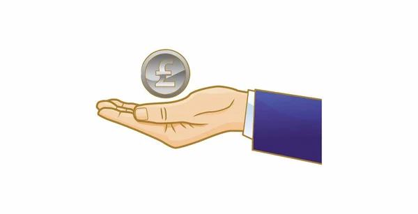 Бизнесмен Держит Иконку Монеты Фунта Векторная Иллюстрация — стоковый вектор