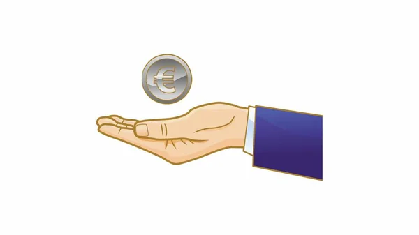 Geschäftsmann Hält Euro Münze Der Hand Vektor Illustration — Stockvektor