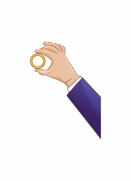 Mão Segurando Ícone Anel Dourado Ilustração Vetorial — Vetor de Stock