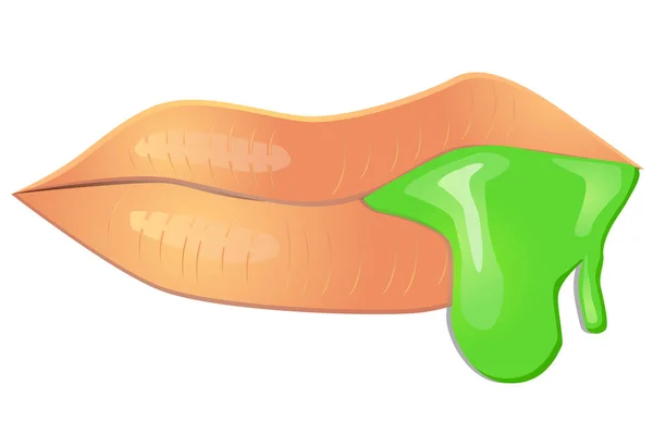 Illustrazione Vettoriale Delle Labbra Verdi Con Colore Oro — Vettoriale Stock