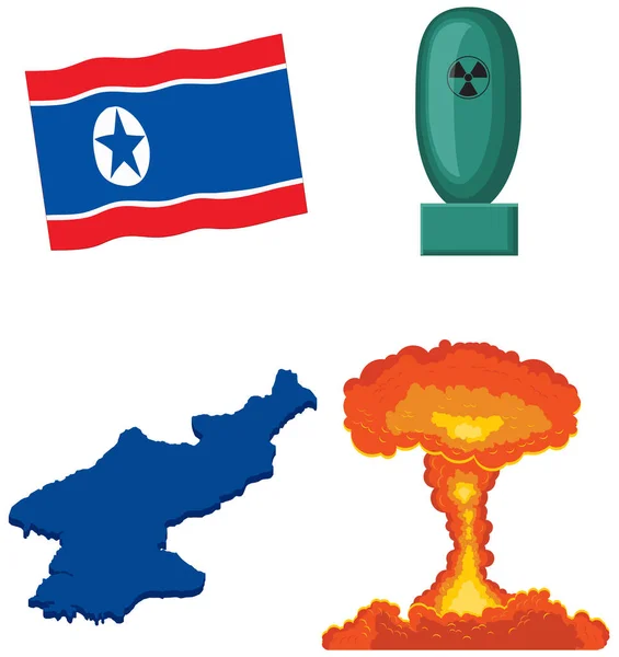 Set Icone Con Bomba Nucleare Bandiera Della Cina — Vettoriale Stock