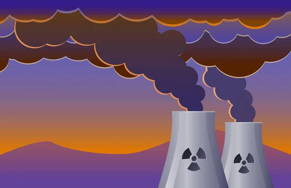 Fabrik Mit Rauch Aus Kernkraftwerk Vektor Illustration Grafik Design — Stockvektor