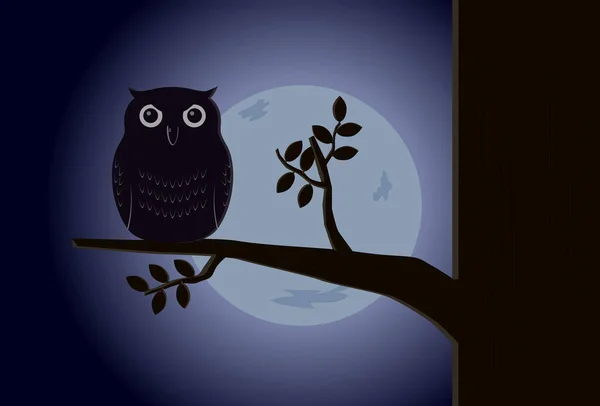 Сова Лесу Ночью Векторная Иллюстрация — стоковый вектор