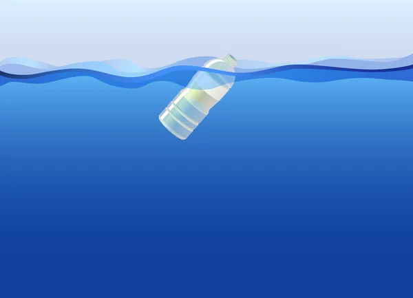 Bouteille Plastique Dans Océan Illustration Vectorielle — Image vectorielle