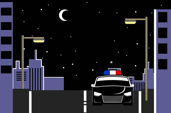 Полицейская Машина Ночью Векторная Иллюстрация — стоковый вектор