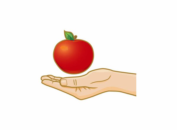 red apple on the hand  icon, vector illustration