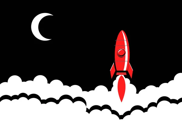 Gece Bulutlarda Roket Vektör Çizimi — Stok Vektör