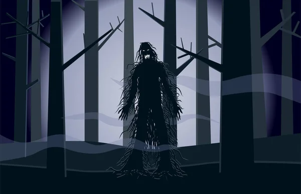 森林背景的可怕女巫 — 图库矢量图片