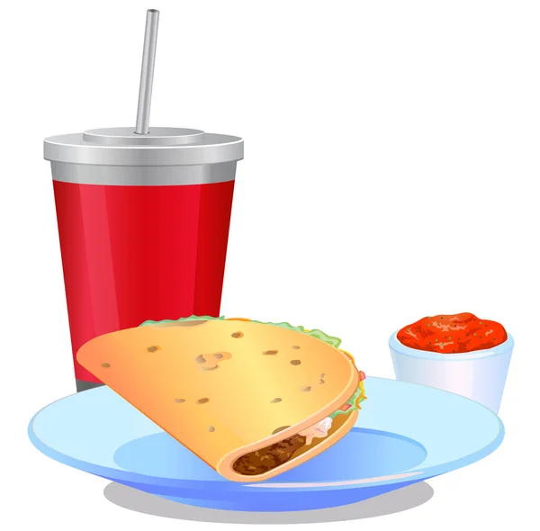 Taco Drink和Salsa图标 矢量插图 — 图库矢量图片