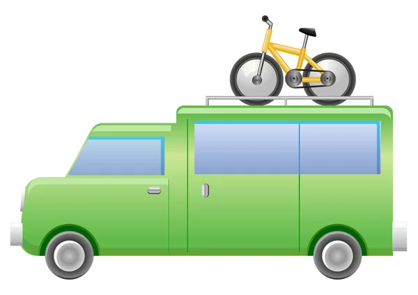 Zielony Samochód Rowerem Dachu — Wektor stockowy