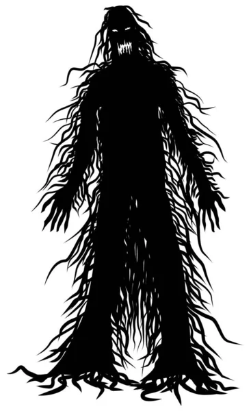 Silhouette Eines Beängstigenden Mannes Mit Schwarzen Haaren Isoliert Auf Weißem — Stockvektor
