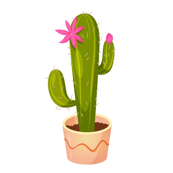 Cute Cartoon Cactus Pretty Pot — Stock Vector