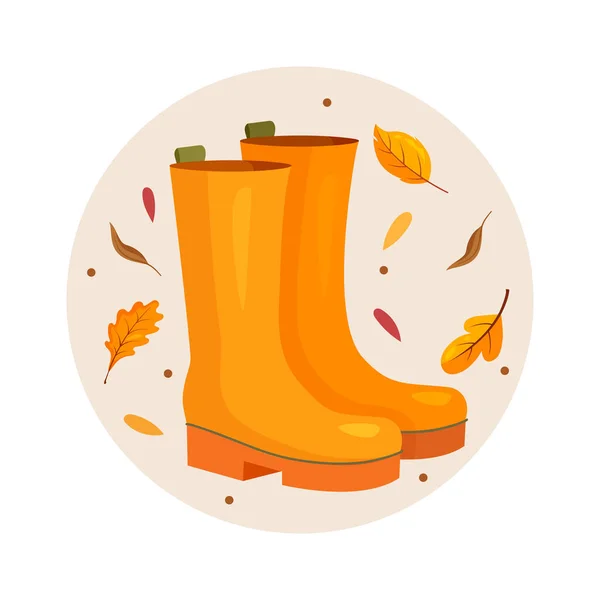 Φθινόπωρο Μπότες Καουτσούκ Στο Παρασκήνιο Κίτρινα Φύλλα Έννοια Βροχερός Καιρός — Διανυσματικό Αρχείο