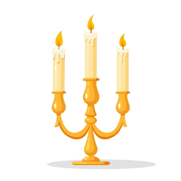 Cartoon Brennende Kerzen Vintage Metallic Leuchter — Stockvektor