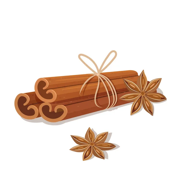 stock vector Cinnamon sticks and anise star isolated on white background 