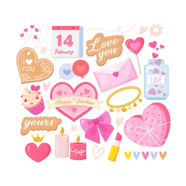 Precioso Día San Valentín Elementos Conjunto — Archivo Imágenes Vectoriales