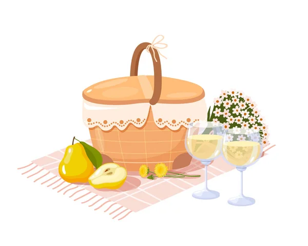 带食物和饮料的夏季野餐篮 — 图库矢量图片