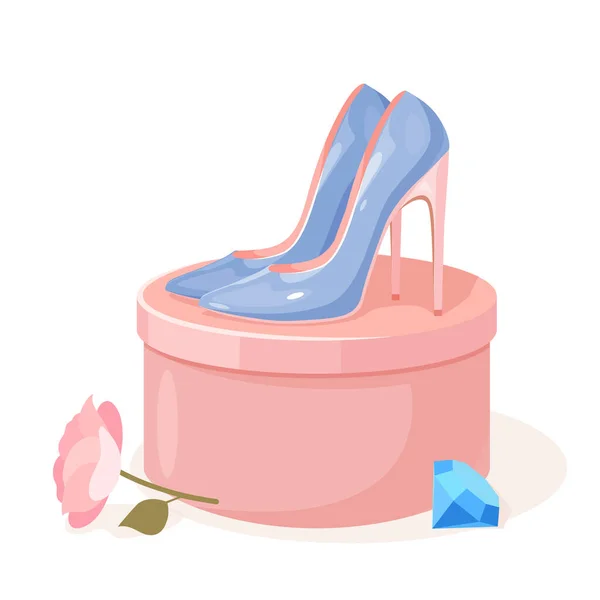 Glamour Women High Heels Shoes Shoebox Flower Precious Stone — Wektor stockowy
