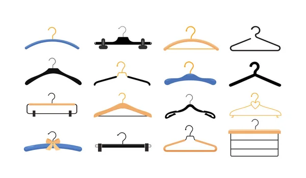 Set of various clothes hangers isolated on white background