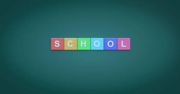 Bunte Holzklötze Mit Den Buchstaben Schule Auf Einem Gradientenhintergrund — Stockfoto