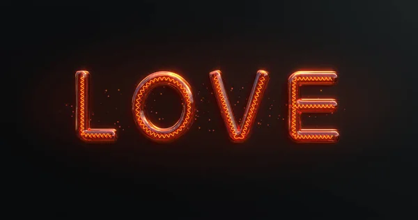 Rendering Love Inscription Lamps Form Sparkles Black Background — Stock Photo, Image