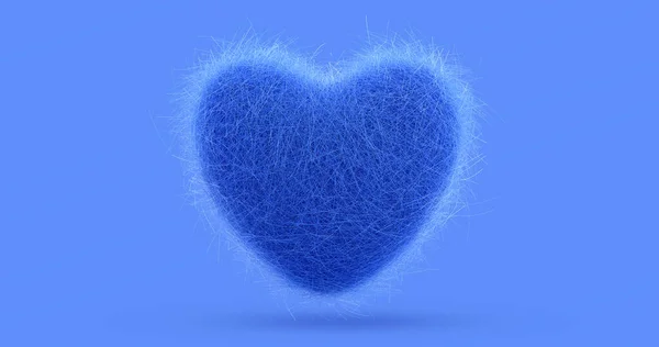 Renderowania Niebieskiego Serca Futra Izolowane Niebieskim Tle — Zdjęcie stockowe