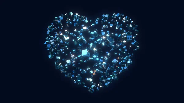 Forma Coração Com Muitos Cubos Óculos Isolados Fundo Escuro — Fotografia de Stock