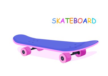 Colored skateboard isolated on a white background and inscription with colorful letters clipart