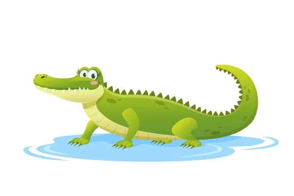 Cartoon Lustige Krokodil Isoliert Auf Weißem Hintergrund — Stockvektor