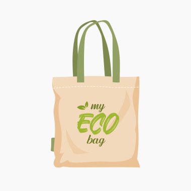 Eco-friendly fabric bag. Say no to plastic bags. Ecology care clipart