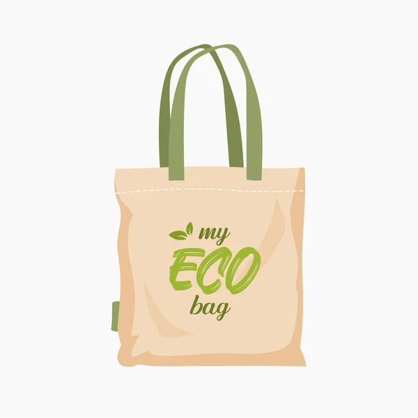 Eco Friendly Fabric Bag Say Plastic Bags Ecology Care — Stock Vector