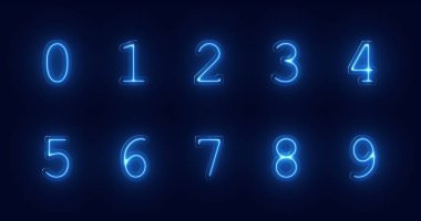 Parlak mavi neon sayılar kümesi
