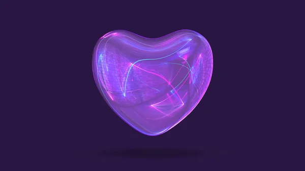 Візуалізація Глянцевого Серця Ізольовано Фіолетовому Фоні — стокове фото